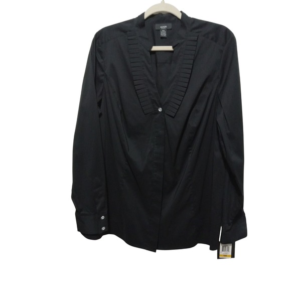 Alfani Tops - Alfani Black Blouse Pleated Button Down Long Sleeve Top Career Size 16W